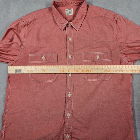 J Crew Chambray Shirt Mens Large Red Button Up Chin Strap Work Long Sleeve Y2K - Picture 8 of 10